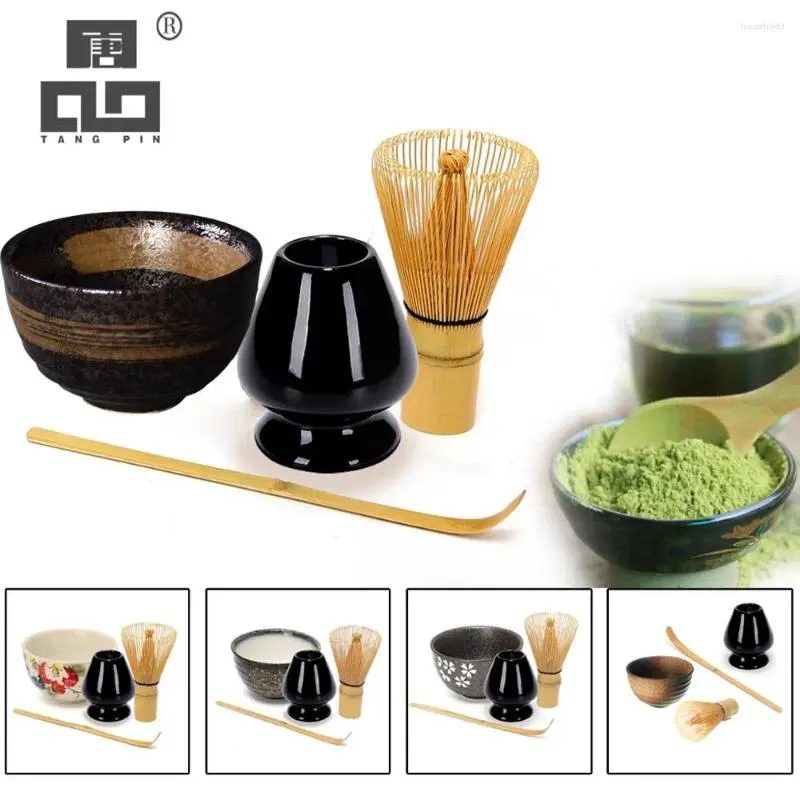 Teaware Sets TANGPIN 4pcs/set Traditional Matcha Giftset Bamboo Whisk Scoop Ceremic Bowl Holder Japanese Tea