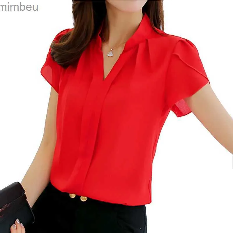 Women's T-Shirt 2023 Women Shirt Chiffon Blusas Femininas Tops Short Sleeve Elegant Ladies Formal Office Blouse Chiffon Shirt clothing L240201