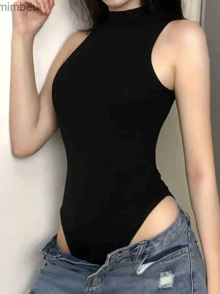 Women's T-Shirt Harajuku Street Women Bodysuit Dark Punk Style Sleeveless Tank Top Hottie Black Tights Slim All-match Underlay Jumpsuit Maiden L240201