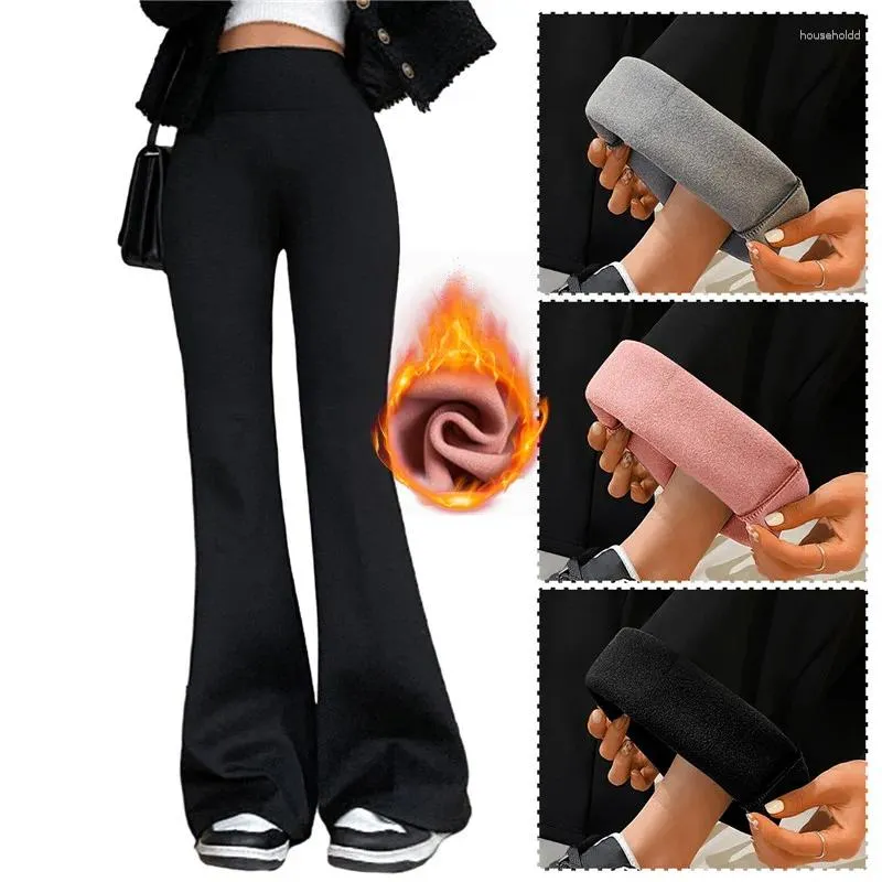 Women's Pants Plush Up Flared Leggings High Waist Wide Leg Women Lambwool Warm Yoga Shark Trousers Retro All-match Tops Clothing