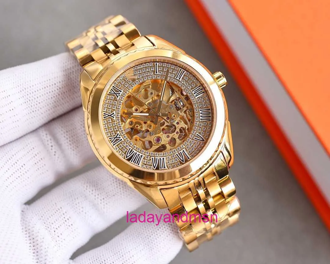 ZF Roless Ultimate Luxury Full Diamonds Mens Mechanical Watch 18k True Gold Electroplated Original Imported Full Hollow Mechanical Movement size 40mm