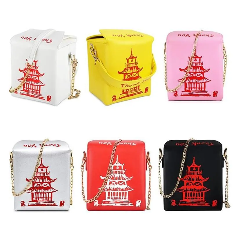 Chinese Takeout Box Toren Print Pu Leer Dames Handtas Nieuwigheid Leuke Vrouwen Meisje Schoudertas Messenger Bag voor Vrouwen Totes277b