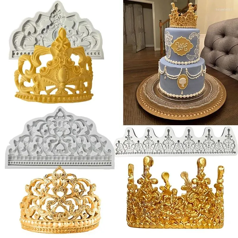 Baking Moulds Large Crown Cake Fondant Mold Baroque Sugarcraft Silicone Mould For Chocolate Candy Pastry Jewelry Clay Decorating Topper