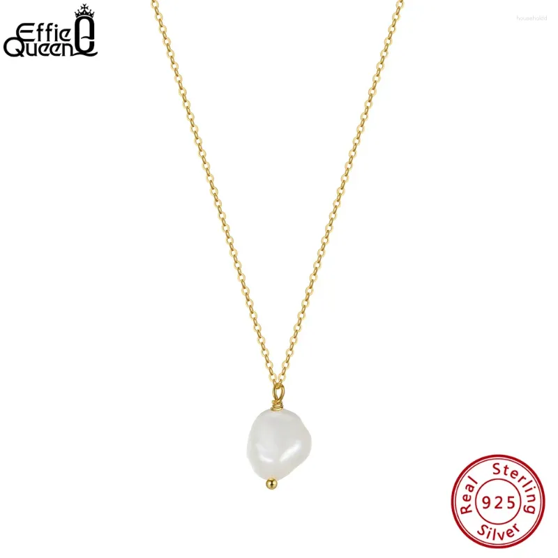 Hängen Effie Queen 14K Gold Plated Natural Baroque Pearl Necklace For Women 925 Sterling Silver Pendant Fine Jewelry Gift GPN22