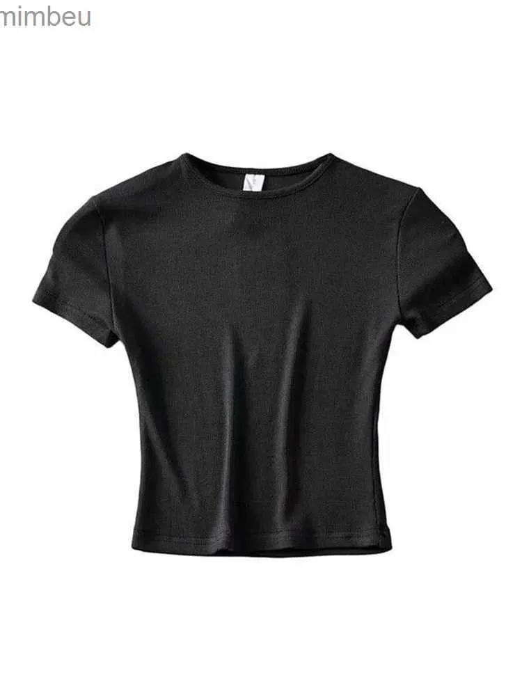 T-Shirt femme Mode Décontracté 2022 Été Femme Slim Fit t-shirt serré Coton Manches Courtes O-cou t-shirt Récolte Hauts L240201