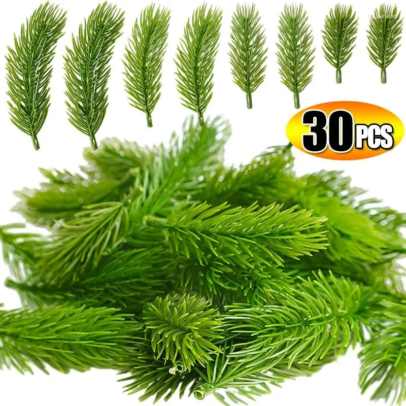 Flores decorativas 10/30 pçs natal artificial ramo de pinho planta verde diy buquê árvore de natal guirlanda decoração casa jardim agulhas