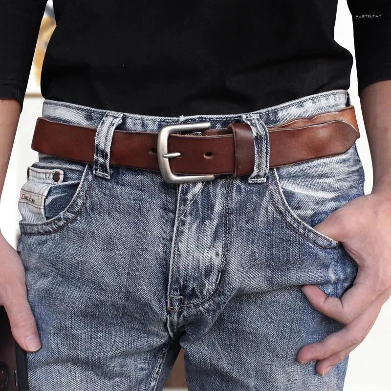 Belts Handmade Wide 3.3CM Retro Thick Genuine Leather Men Belt Single Buckle For Jeans Trouser FP006