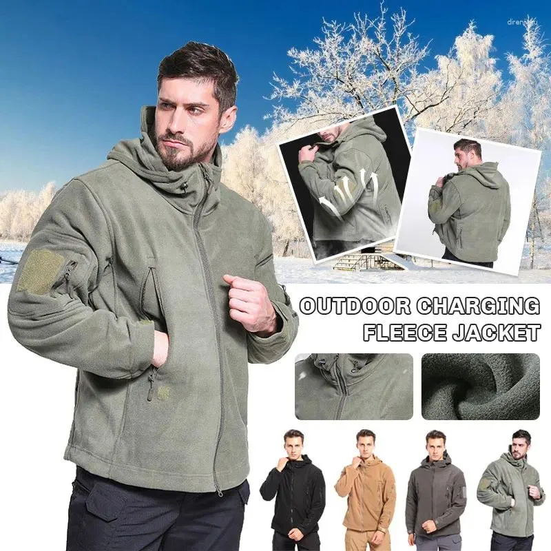 Jagdjacken Herren Taktische Outdoorjacke Wanderkleidung Winddicht Warm Zip Up Fleece Mantel Mann Herbst Winter Mit Kapuze Arbeit