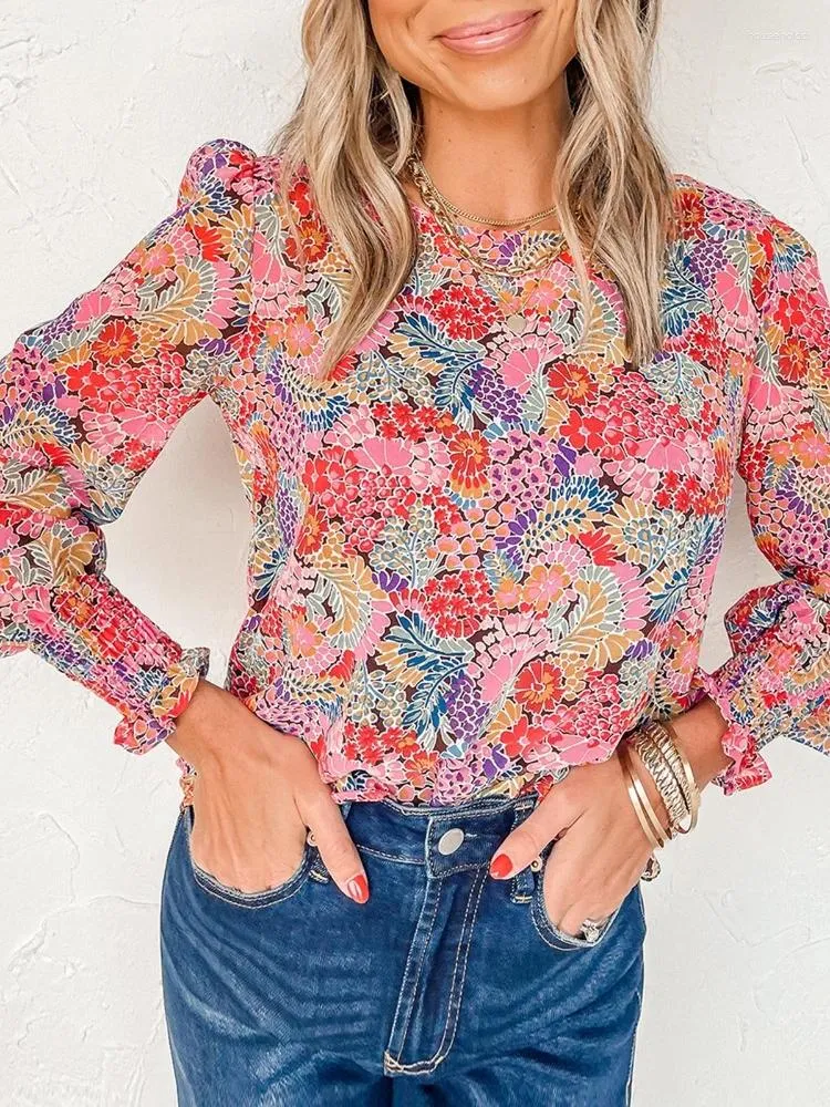 Women's Blouses Elegant And Youth Woman Flower Long Sleeve Shirt Bohemian Floral Print Pullover Top Spring Clothes Ladies 2024