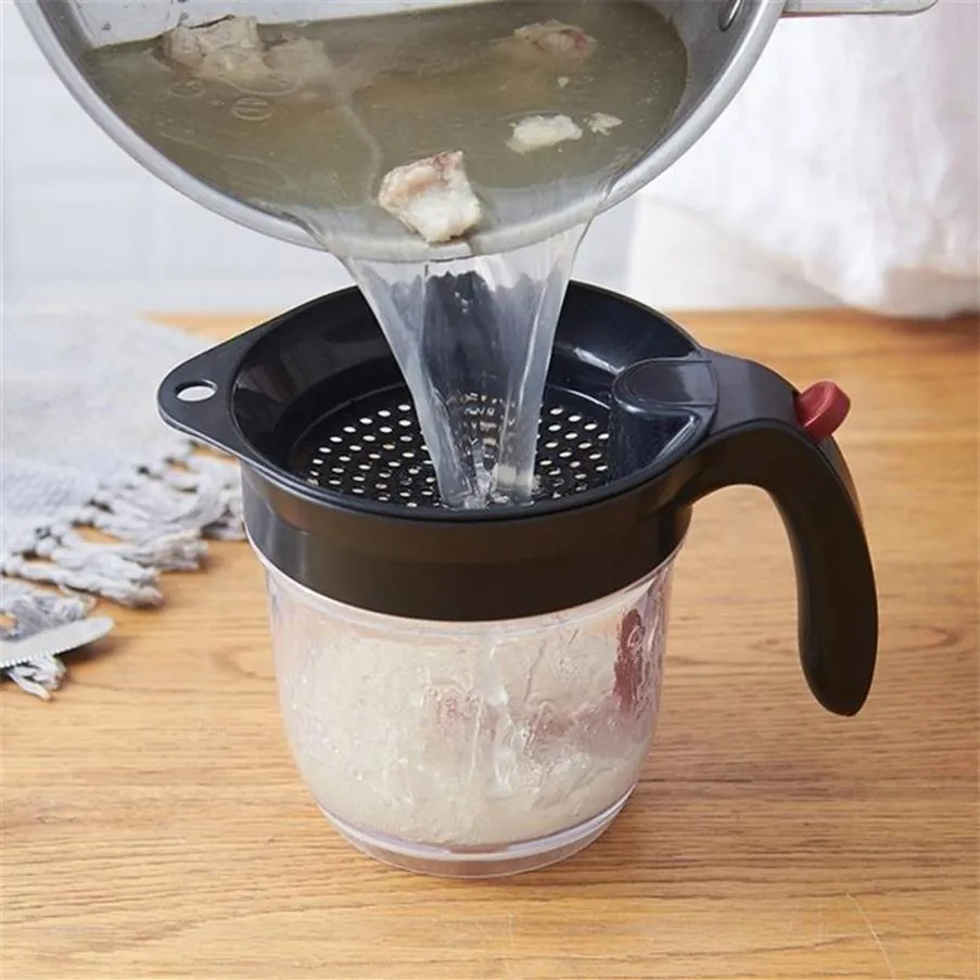 1000ML Practical Fat Separator Bottom Release Gravy Oil Soup Fat Separator With Strainer Filter Bowl Kitchen Tools Cooking Tools T240W