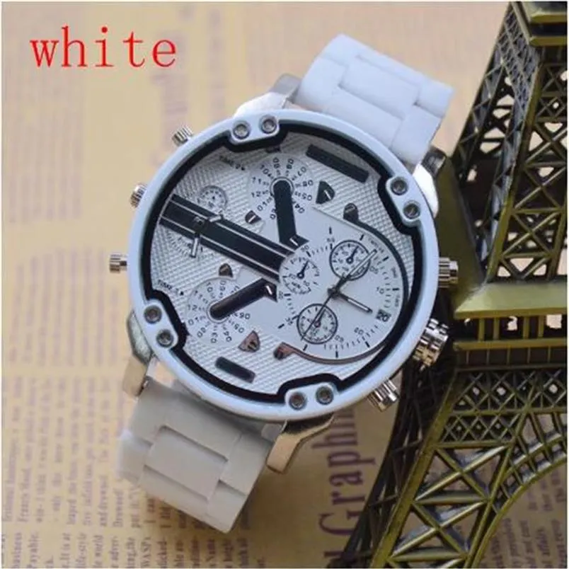 Montre à quartz pour hommes multifonctions multi-fuseaux horaires bracelet en silicone blanc date automatique troupes militaires montres-bracelets 222r