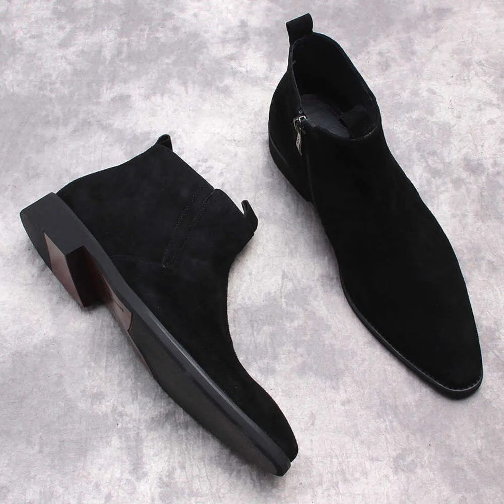 Suède winterschoen echte enkel zwart bruin formele kleding man laars zijrits Italië laarzen heren origineel
