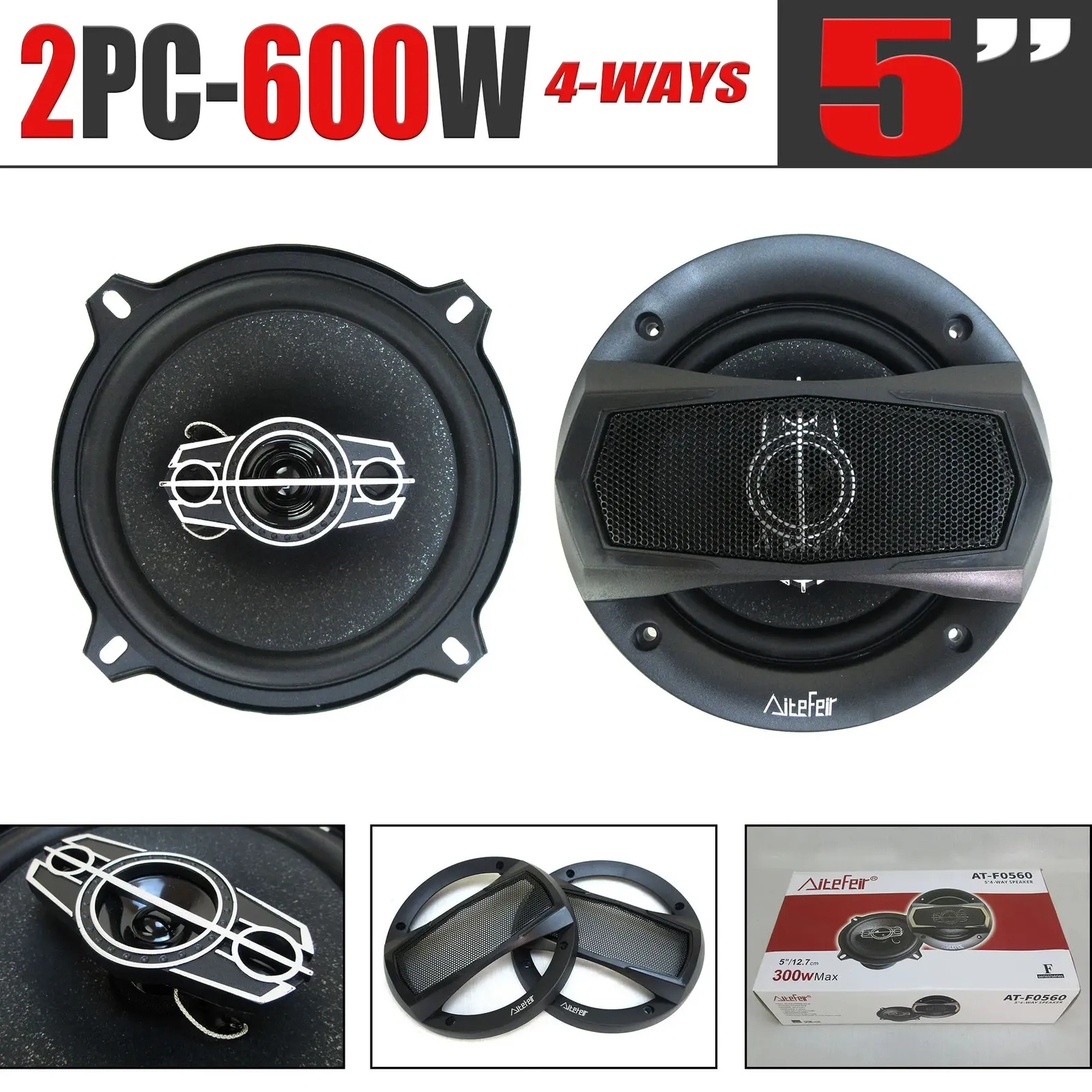 2 Stuks 5 Inch 600W 4Way Auto HiFi Coaxiale Ser Met Stofkap En Audiokabel Deur Auto muziek Stereo Volledige 240126