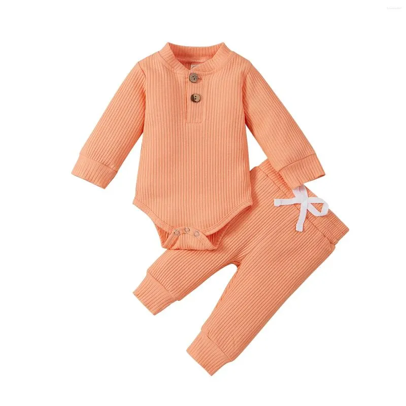 Kläder sätter höst baby solid färgkläder set flickor långärmad o-hals jumpsuit elastisk midja byxor med bow-knot