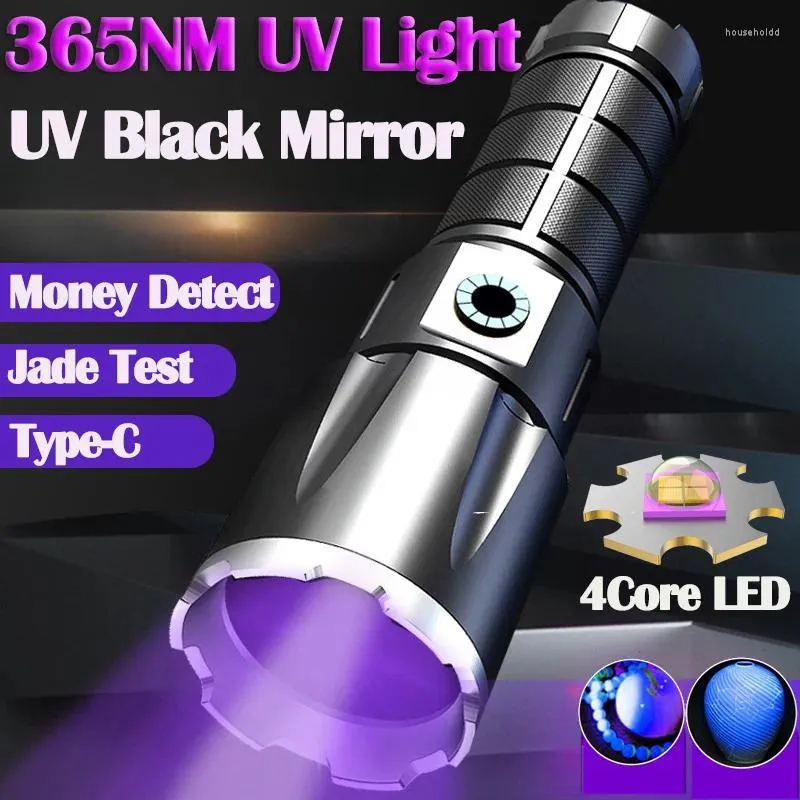 مشاعل الأشعة الأشعة فوق البنفسجية 365nm مع uv مع ترشيح XHP50 LED 26650 شعلة الضوء الأسود القابل لإعادة الشحن