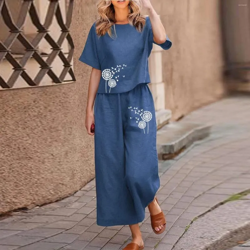 Womens Linen Dressy Set: Short Sleeve Cocktail Jumpsuit For