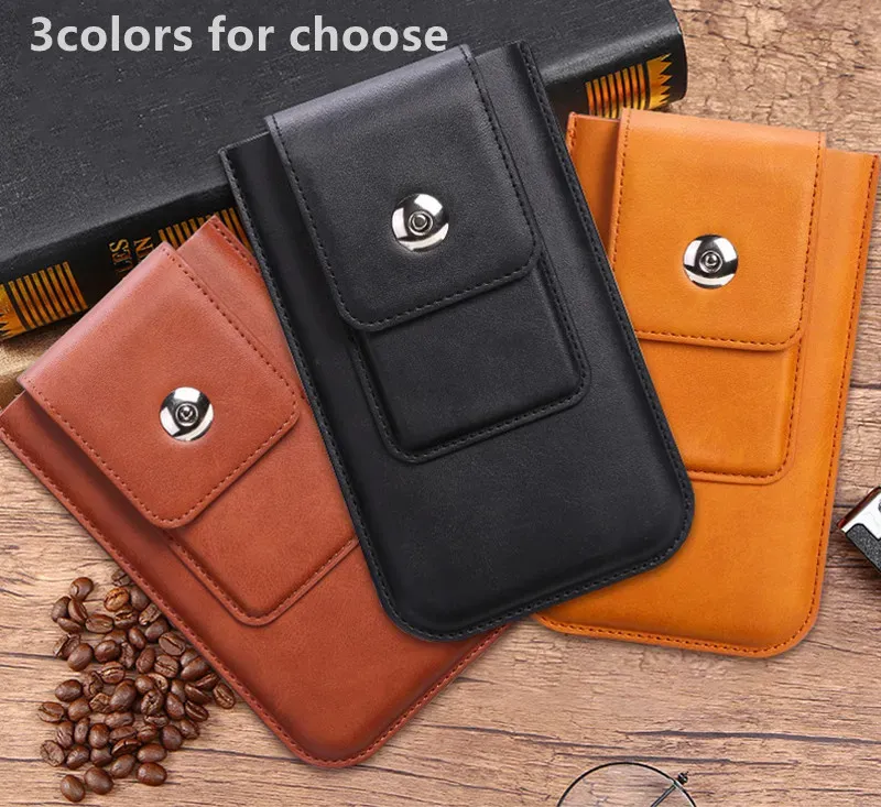 Ultra-thin outdoor sports cell phone pu leather cases pocket ins men's mountaineering hanging waist card bag