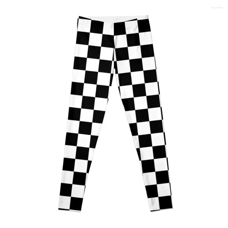 Pantaloni attivi Leggings con motivo a scacchiera bianco e nero Sport per palestra Legging Sport da donna