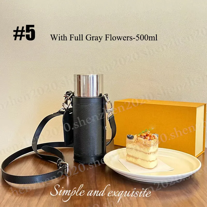 Premium Quality Fashion 500ml Water Bottles Vacuum Cup Kettle with Leather Protective Cover Rope and Gift Box