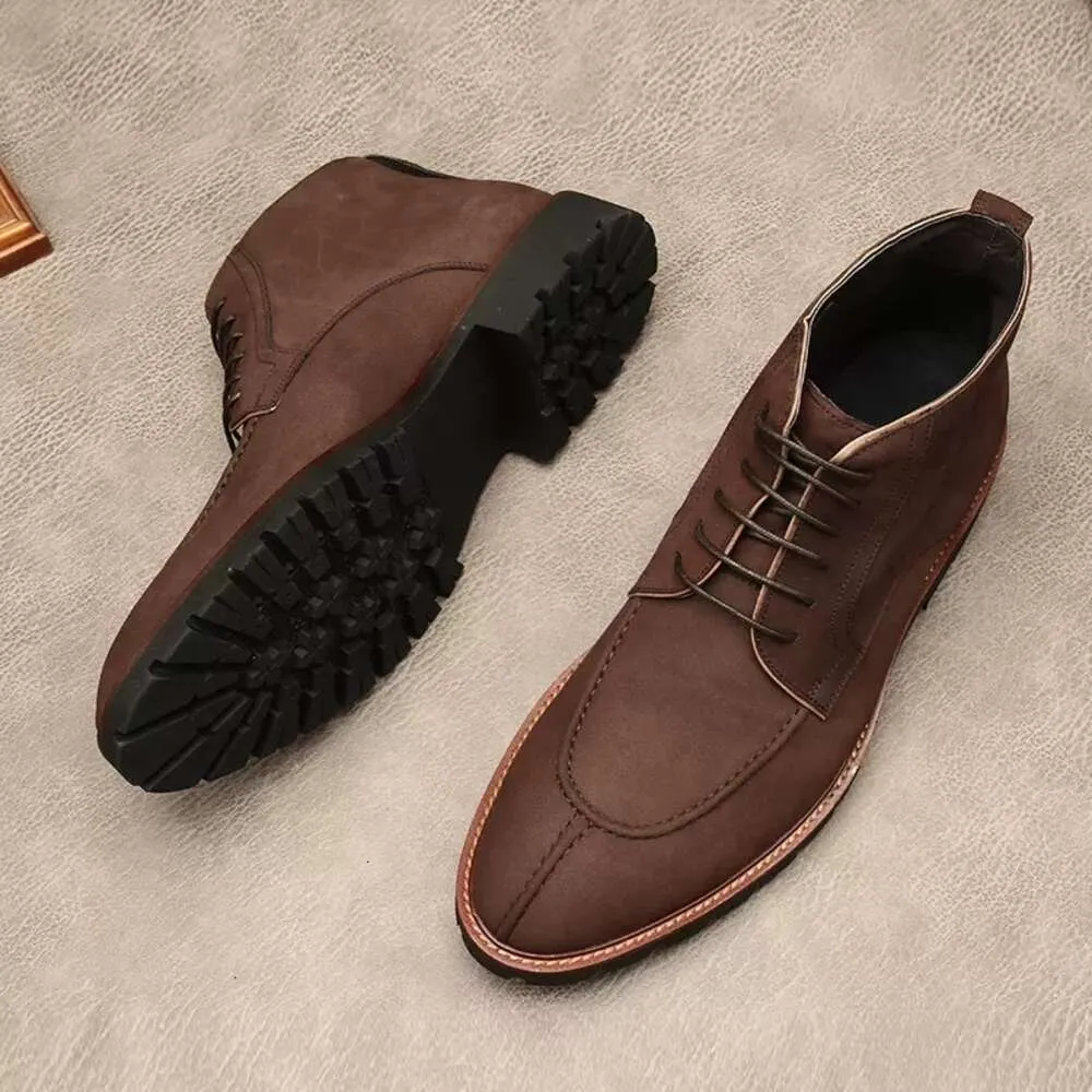 Mode pour en daim véritable cuir noir marron été hommes bottines chaussures à lacets formel hommes robe botte