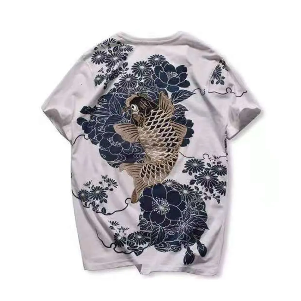 T-shirt de créateur T-shirt homme brodé T-shirt femme brodé à manches courtes Style chinois tatoué à manches courtes t Carpe brodée SY9H