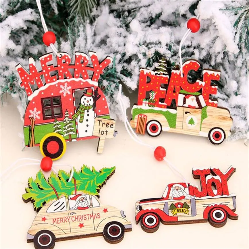 Décorations de joyeux noël 2021, ornement suspendu d'arbre de noël, décoration de voiture colorée en bois pour la maison, cadeaux suspendus Navidad232R