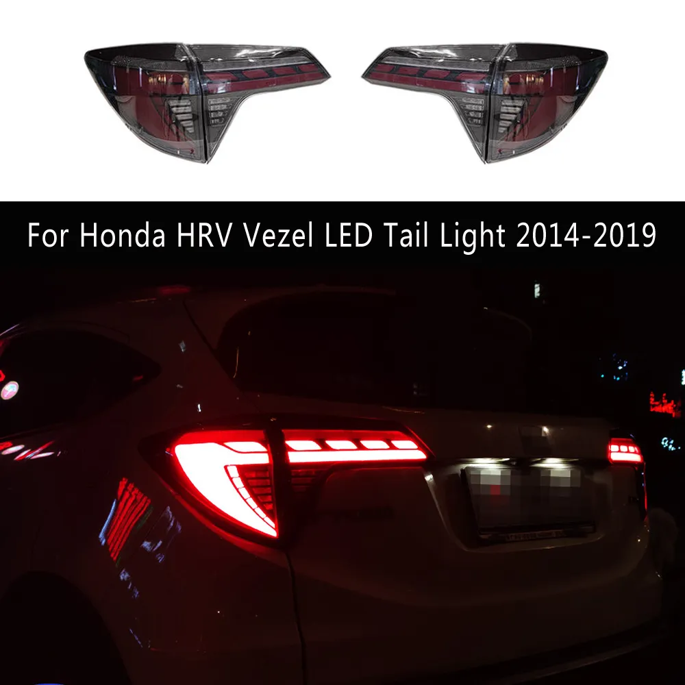 Accesorios para coche, lámpara trasera, señal de giro tipo Streamer dinámica para Honda HRV Vezel, luz trasera LED 14-19, luces de marcha atrás para freno y estacionamiento