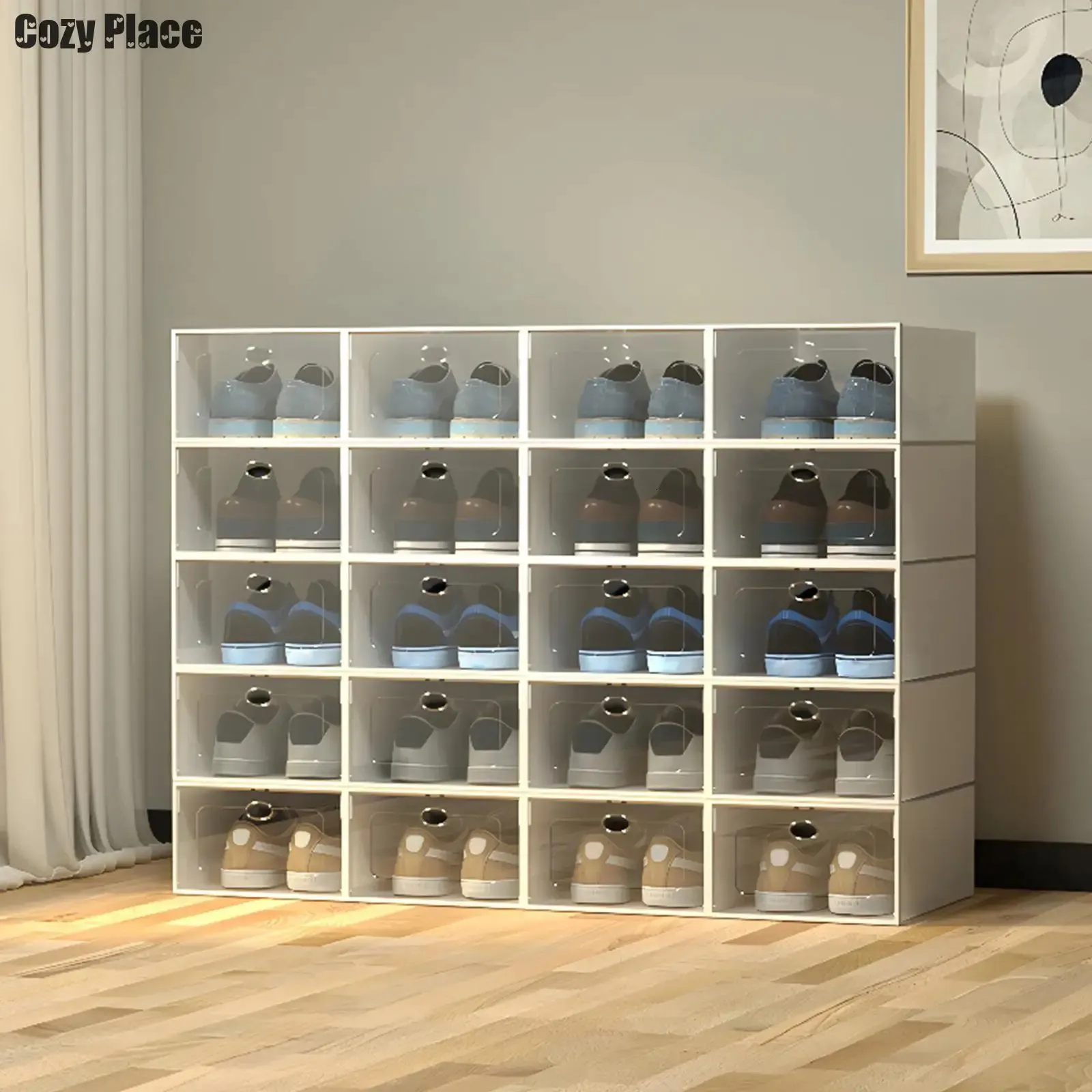 20Pcs Shoe Rack Shoes Storage Organizer System Transparent Shoe Cabinet Furniture Stackable Sneaker Box Display Case Storage Box 240129