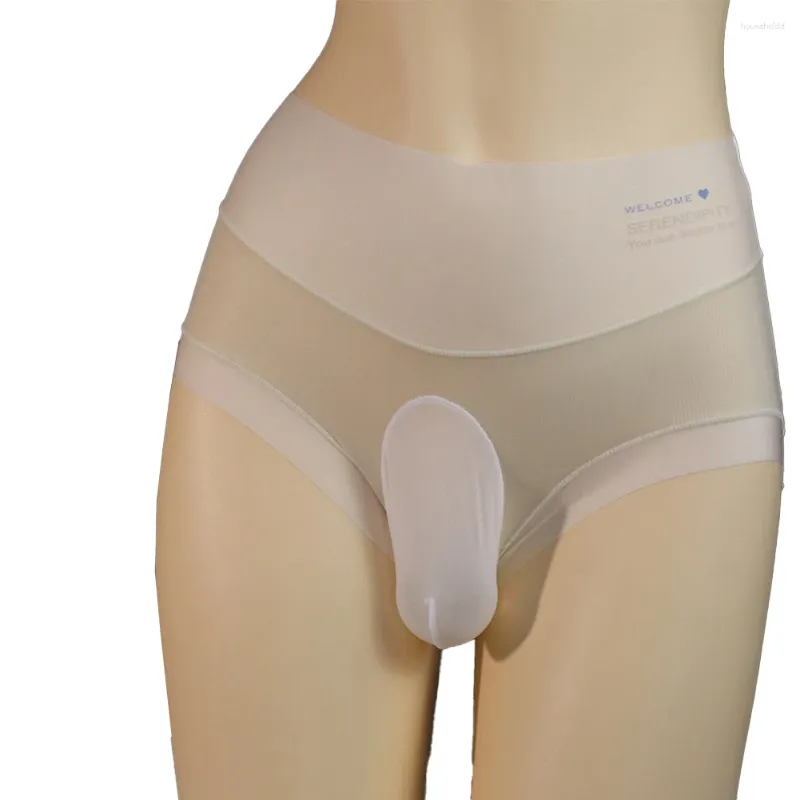 Cuecas de seda de gelo sem costura cuecas gay homens ver através de roupa interior bola bolsa macia sissy pura calcinha transparente lingerie sólida