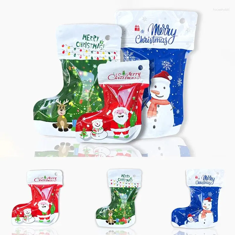 Dekoracje świąteczne 10pcs Ziplock Torby prezentowe Socki Buty Kształt Santa Claus Snowman Samozwańczy zamek błyskawiczny