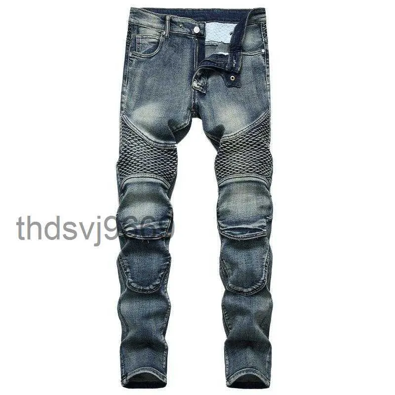 Mens Jeans Man Denim Designer Moto Bike Straight Motorcycle for Autumn Spring Punk Rock Streetwear Riding Knee Guard Pants WDHM