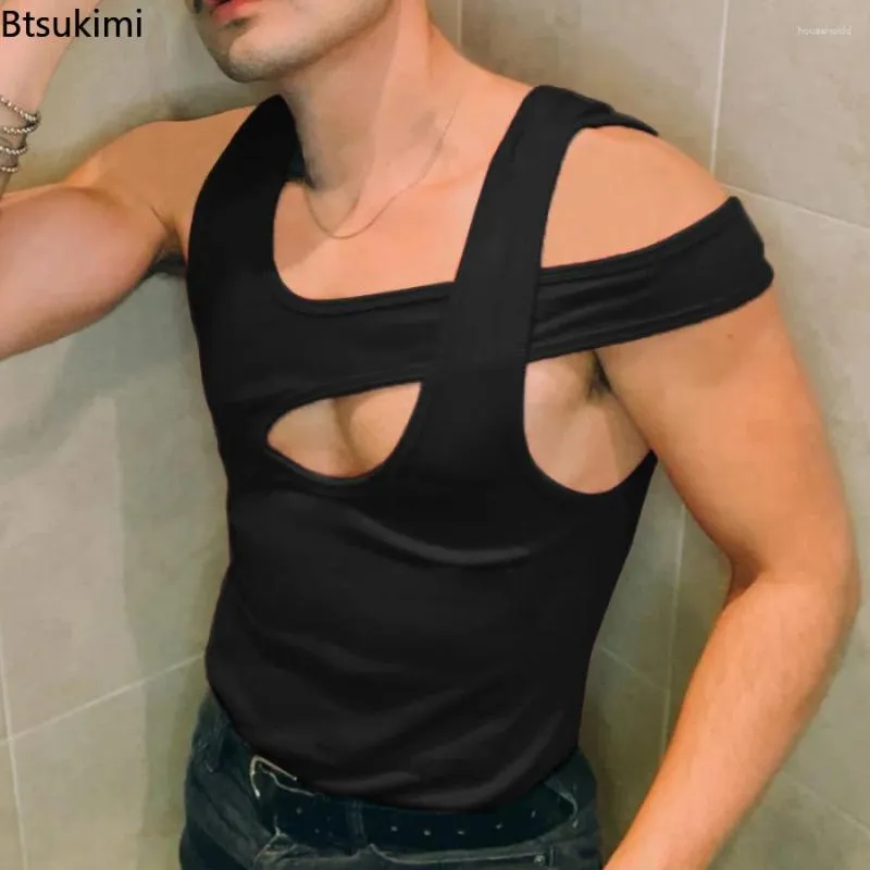 Men's Tank Tops 2024 Summer Irregular Sleeveless Hollow Out Sexy Casual Vests Streetwear Breathable Men Clothing