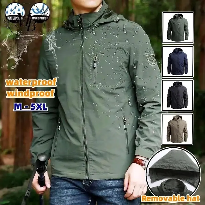 Printemps hommes veste imperméable en plein air grande taille coupe-vent manteau de pluie respirant pêche Camping vestes tactiques vêtements masculins 240130