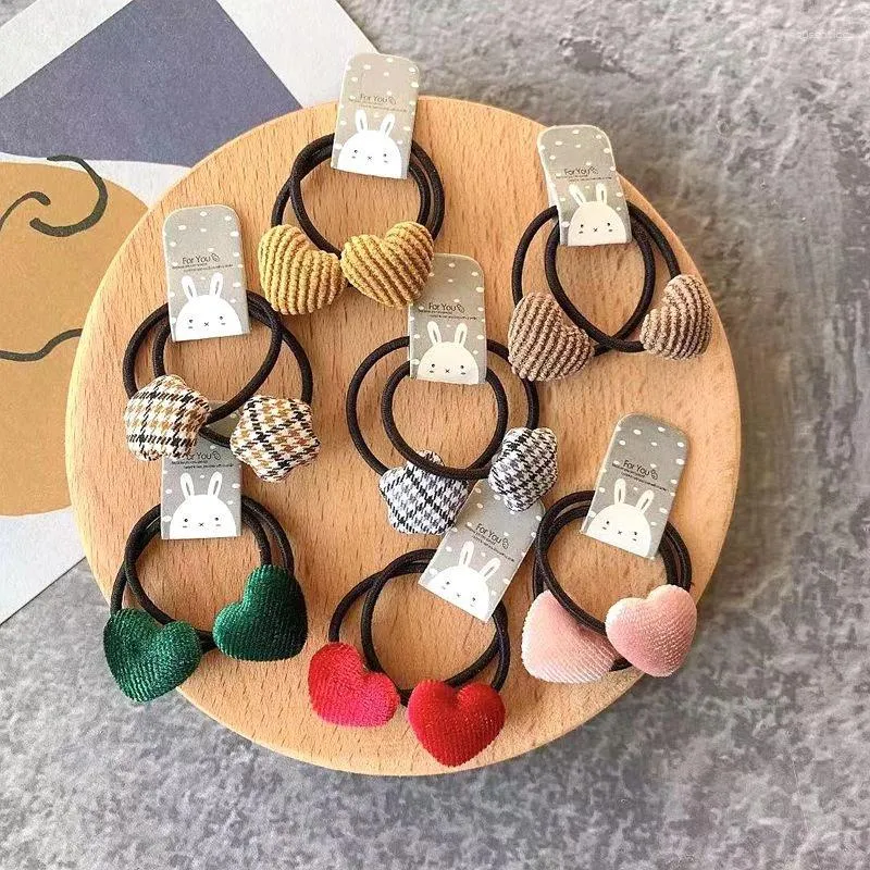 Accessori per capelli 2 pezzi Velluto Cuore Plaid Stella Bottone Elastico Corda di gomma Cravatta Ragazze Scrunchie Ponytail Holder Gum