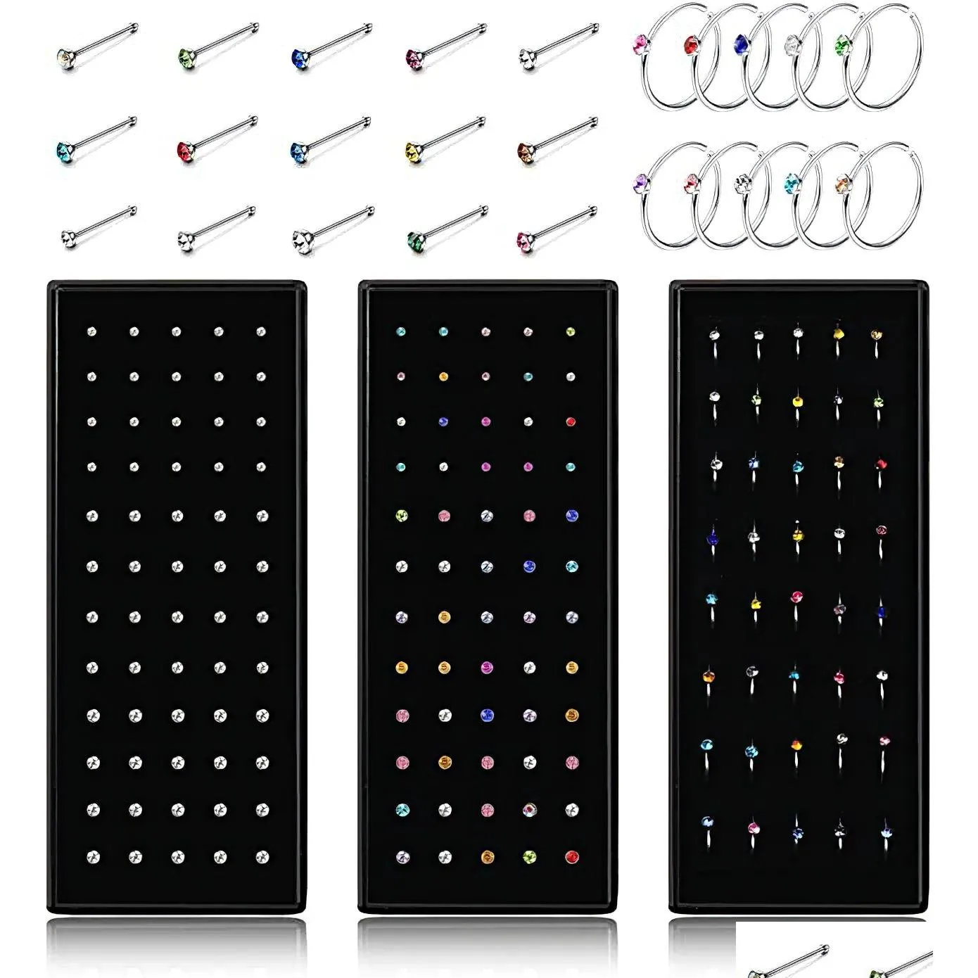 Anneaux de nez Studs 40PC Set Mode Cristal C Forme Anneau de nez en acier inoxydable Mticolor Bend Stud pour femmes Aro Nariz Anneau Nez Pierc Dhgvy