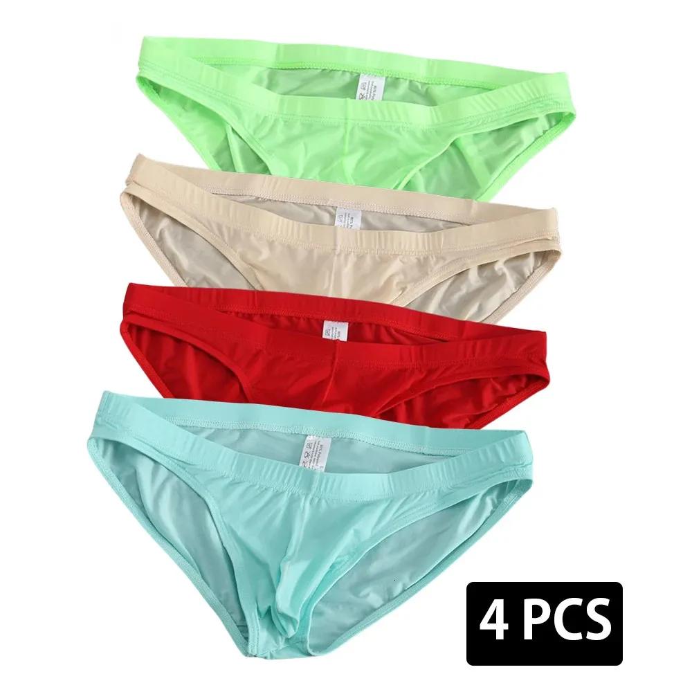 4st Mens Underwear Summer Ultra Thin Ice Silk Briefs Transparent Quickdry Underpants Large Size Sport Shorts Panties M4XL 240127