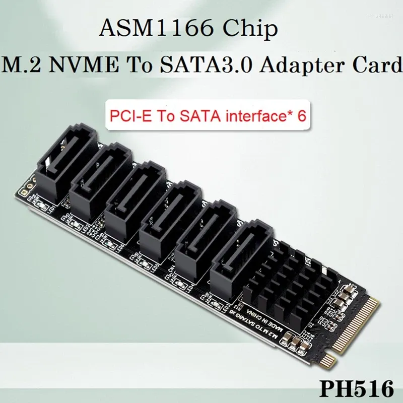 Computer Cables M.2 MKEY PCI-E Riser Card NVME till SATA3.0 PCIe SATA 6GPBBSX6-Port Expansion ASM1166 Support PM-funktion