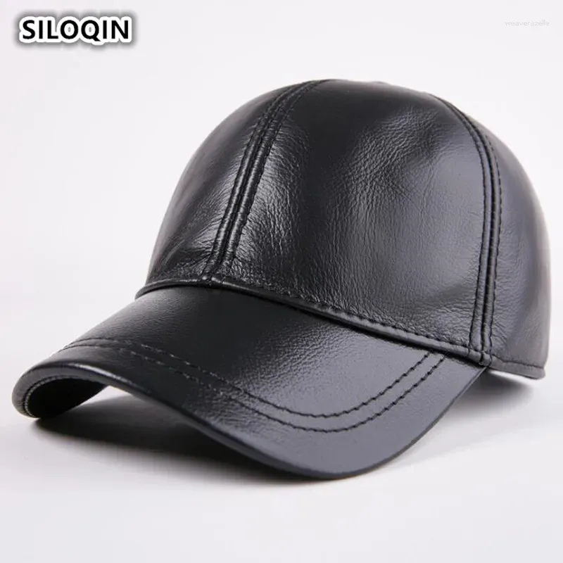 Ball Caps SILOQIN Adjustable Size Men's Winter Warm Genuine Leather Baseball With Earmuffs Youth Cowhide Brand Dad Visor Cap