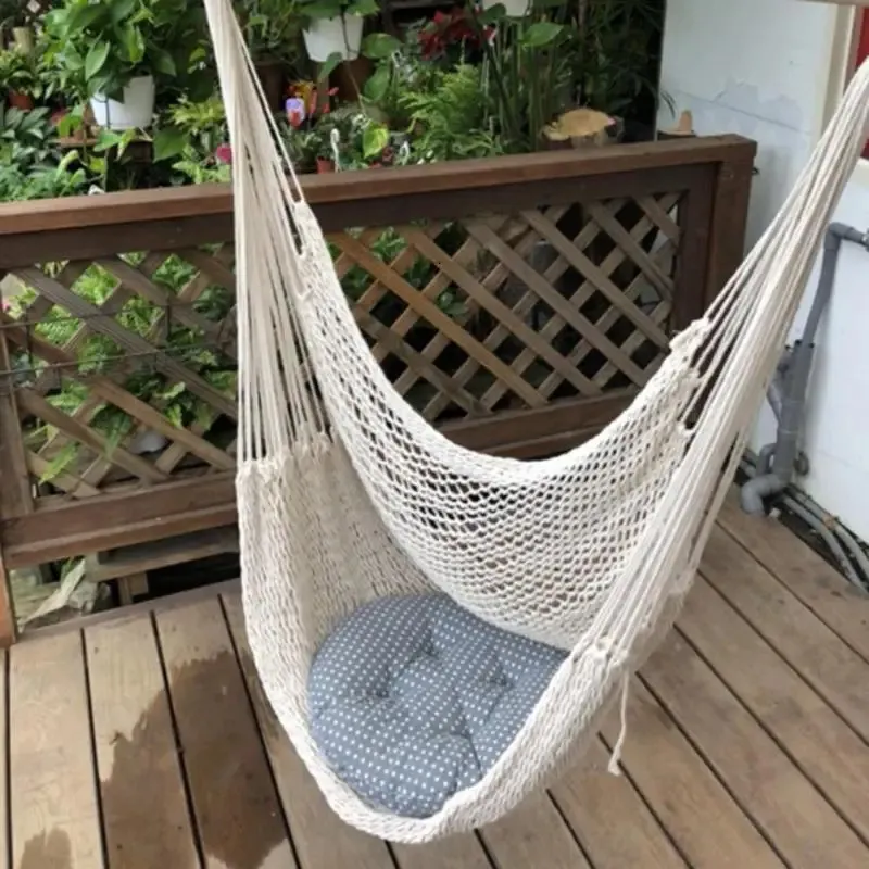 Nordisk stil vit hängmatta utomhus inomhus trädgård sovsal sovrum hängstol för barn vuxen svängande enkel säkerhet hammock 240119