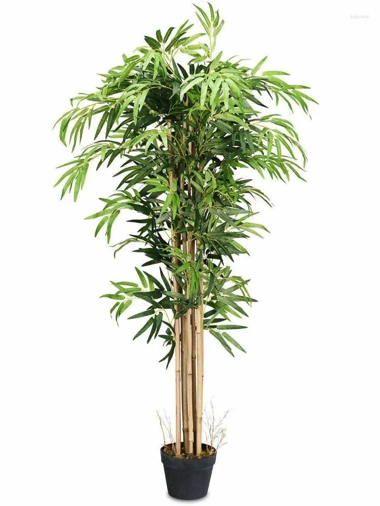 Decorative Flowers 5 Ft Artificial Bamboo Silk Tree Green Indoor-Outdoor Home Planter HW59514