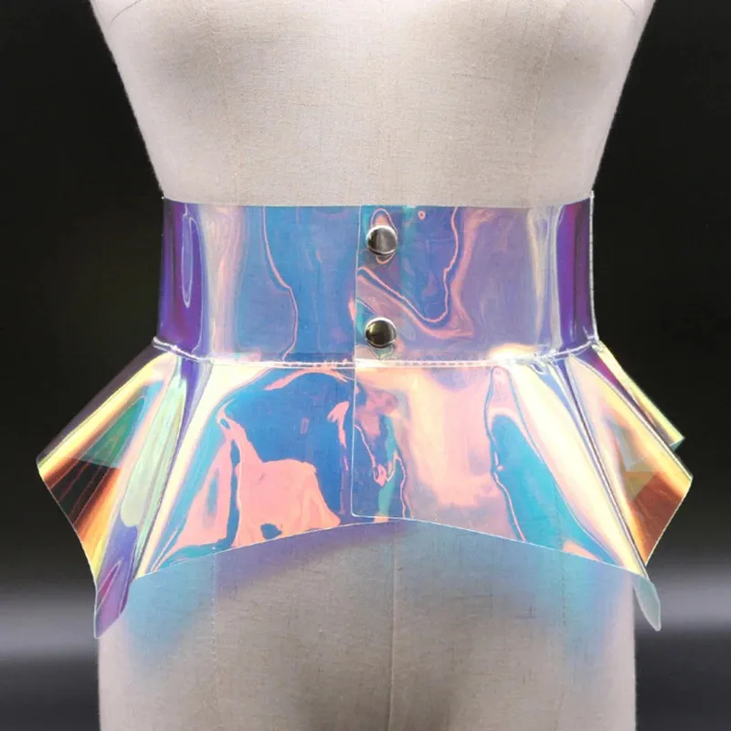 Mody kobiety przezroczyste szeroki pasek laserowy kolorowy PVC pasek talia