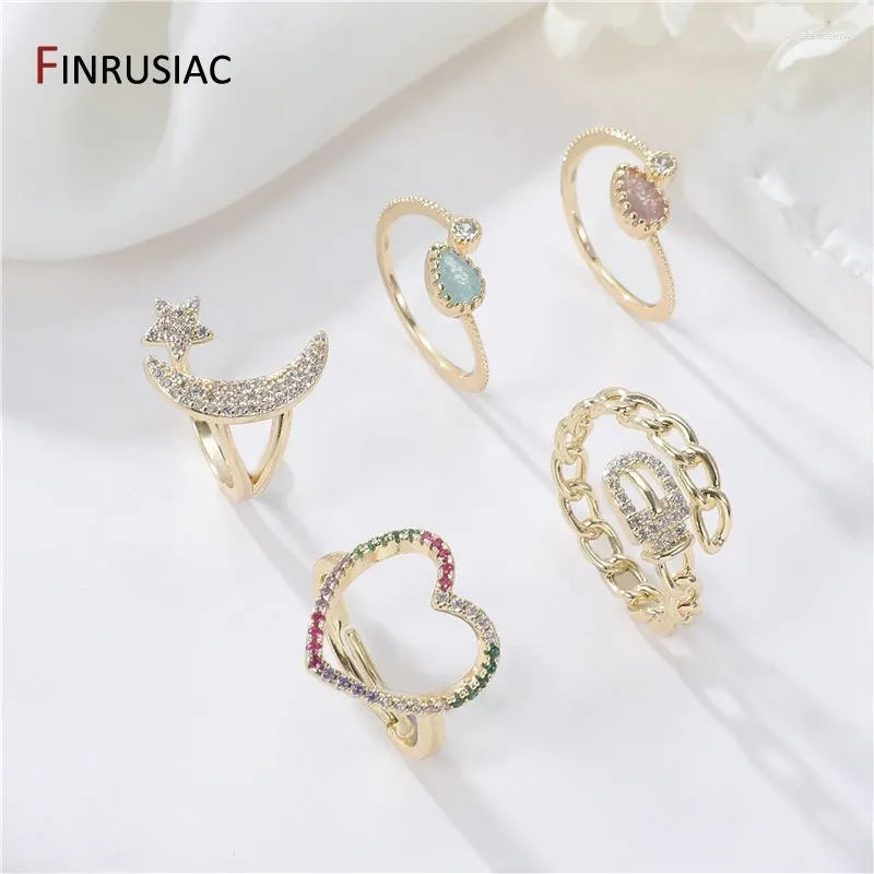 クラスターリングFinrusiac Gold For Women Brass Metal Engagement Wedding Party Ring女性指ジュエリーギフト2024