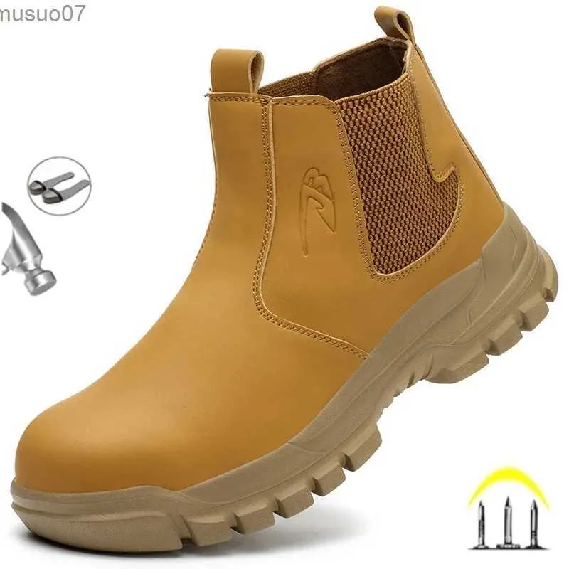 Botas de segurança à prova dwaterproof água wrok botas para homens biqueira de aço leve indestrutível indústria chelsea botas à prova de punctura calçado