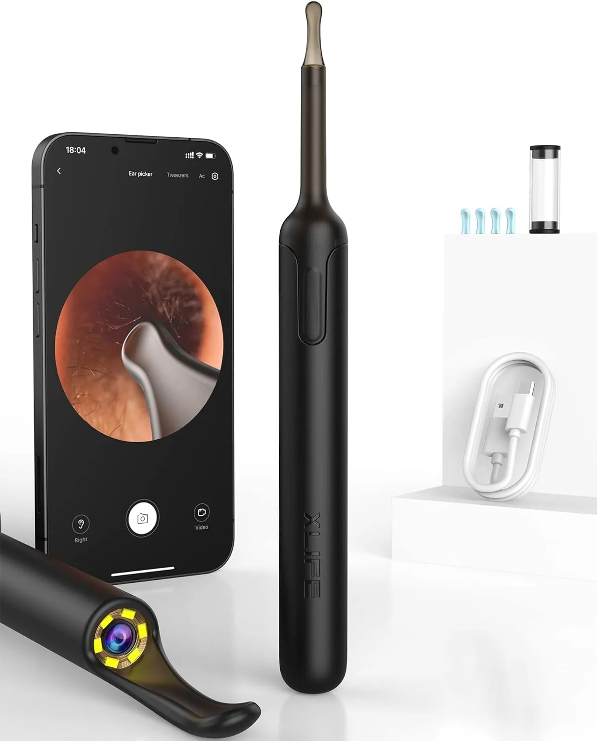 Limpia Oidos Limpiador De Oídos Visual Inteligente Con Cámara, Herramienta De Eliminación De Cera De Oído Con Carga USB C, Conexión WIFI, 6 Luc LED, 1296P - AliExprs Camara Para Limpiar Oidos