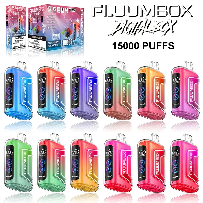 Boîte numérique originale Fluum 15000 bouffées de stylo vape jetables cigarette électronique avec batterie rechargeable de 650 mAh bobine de maille 25 ml dosette préremplie 15k bouffées vapes