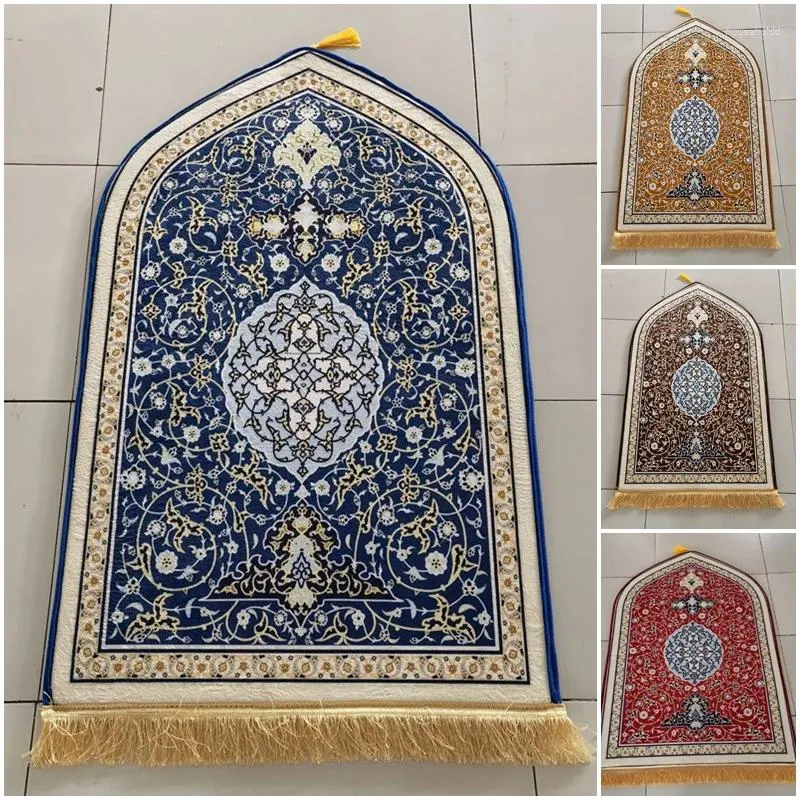 Carpets Bohemia Printed Prayer Mat For Muslim Ramadan Flannel Carpet Worship Kneel Embossing Non-slip Travel Rug Gift