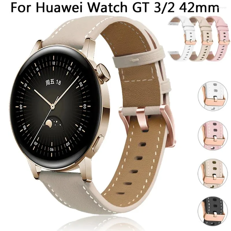Titta på band 20mm läderband för Huawei GT 3 42mm GT3 Pro 43mm Band 2 GT2 Honor Magic Armband Watchtband