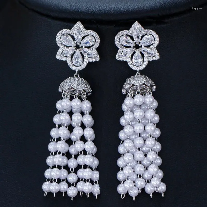 Stud Earrings Fashion Trend Long Tassel Pearl Delicate Flower Women All-match Romantic Luxury Jewelry Gifts