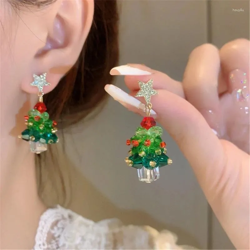 Boucles d'oreilles en cristal scintillant pour femmes, pendentif sur le thème de l'arbre de noël, clous d'oreilles, bijoux de Festival, cadeau pour femmes