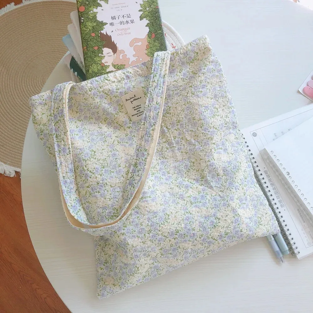 Sac à main en coton à fleurs pour femmes, grand sac à bandoulière en toile pour épicerie, réutilisable, pliable, pour étudiantes, livres, fourre-tout, 240129